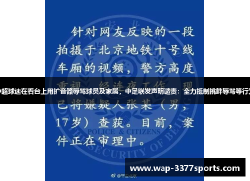 中超球迷在看台上用扩音器辱骂球员及家属，中足联发声明谴责：全力抵制挑衅辱骂等行为