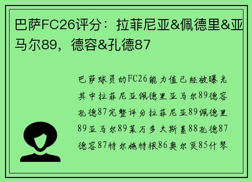 巴萨FC26评分：拉菲尼亚&佩德里&亚马尔89，德容&孔德87